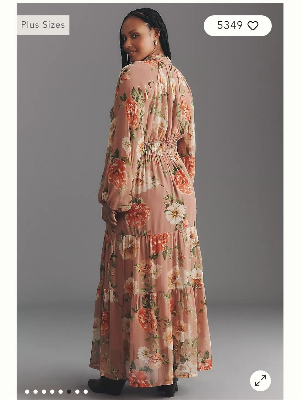 Antropologie Somerset Floral Pink  Long-Sleeve Mock-Neck Chiffon Maxi Dress XL - Picture 6 of 9